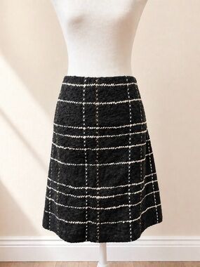 St. John Black and White Checkered A-Line Skirt